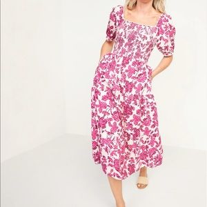 NEVER WORN pink fit and flare dress with smocking